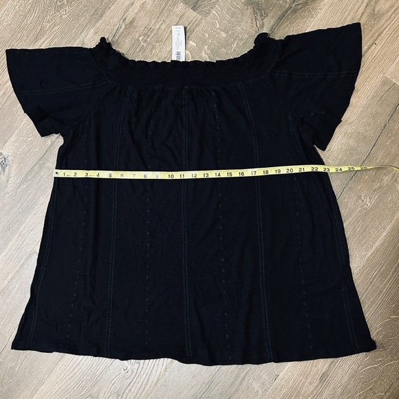 NWT Chico’s Large (2) smocked, off-the-shoulder top - black - Picture 2 of 6